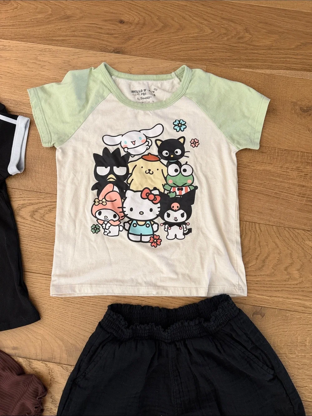 Kids Black Wide-Leg Pants w/ 3 Tops to Mix Match
